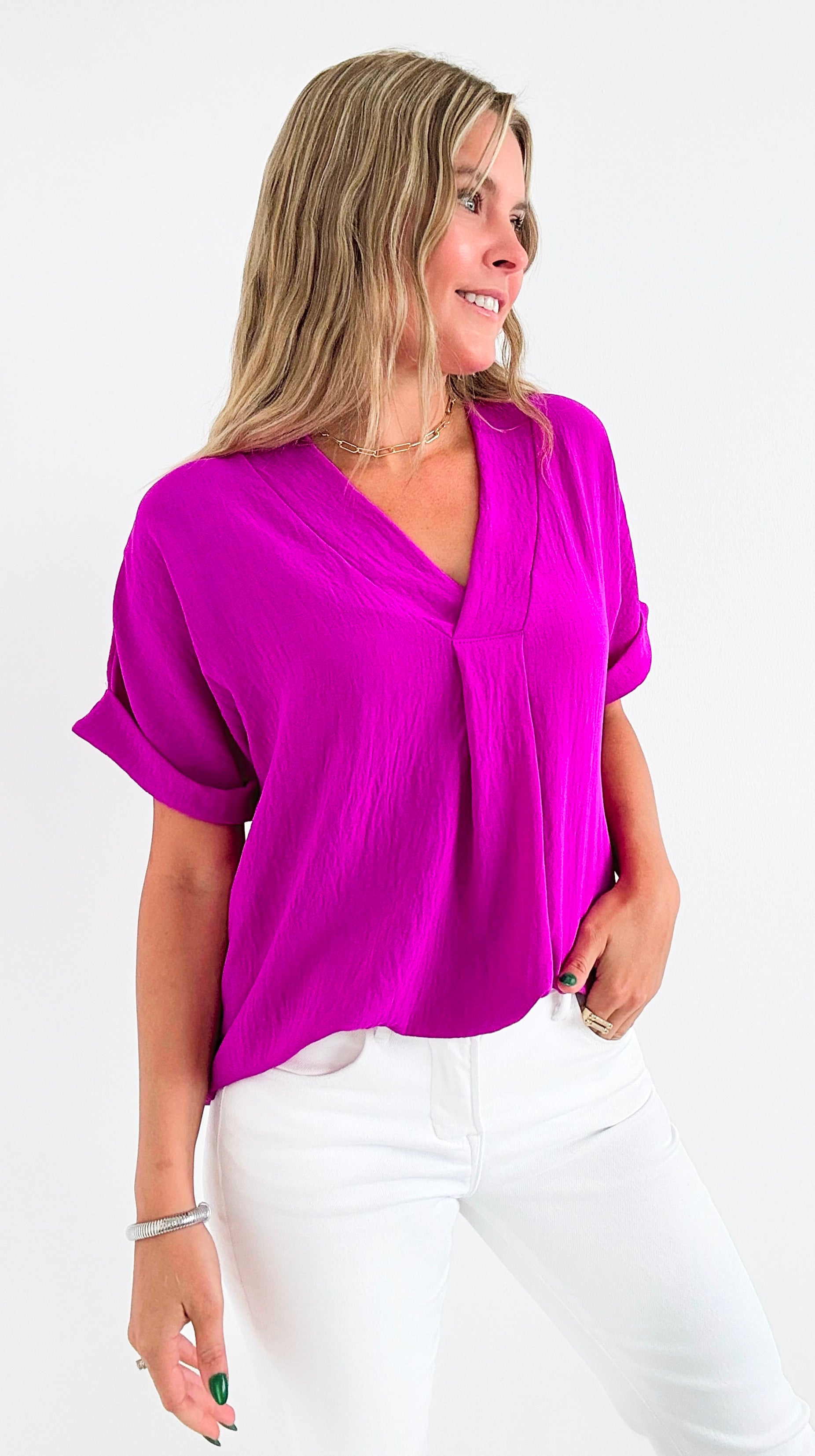 The Jetsetter Blouse - Magenta-110 short Sleeve Top-2 Hearts-Coastal Bloom Boutique, find the trendiest versions of the popular styles and looks Located in Indialantic, FL