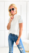 Ruffled Neck Short Sleeve T-Shirt - White-110 Short Sleeve Tops-Why Dress-Coastal Bloom Boutique, find the trendiest versions of the popular styles and looks Located in Indialantic, FL