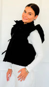 Ruffle & Ready Bow Puffer Vest - Black-vest-Jodifl-Coastal Bloom Boutique, find the trendiest versions of the popular styles and looks Located in Indialantic, FL