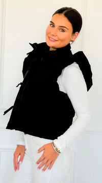 Ruffle & Ready Bow Puffer Vest - Black-vest-Jodifl-Coastal Bloom Boutique, find the trendiest versions of the popular styles and looks Located in Indialantic, FL