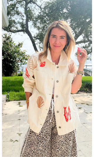 Coastal Tide Embroidered Denim Jacket