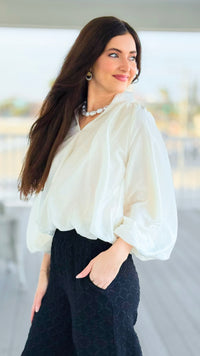 Cloud Nine Split Neck Top - Ecru