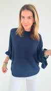 Soft Frills Italian Sweater- Navy-140 Sweaters-Italianissimo-Coastal Bloom Boutique, find the trendiest versions of the popular styles and looks Located in Indialantic, FL