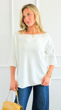 Break Free Round - Neck Italian Sweater Top - White-140 Sweaters-Italianissimo/J.D. PRONTO-Coastal Bloom Boutique, find the trendiest versions of the popular styles and looks Located in Indialantic, FL