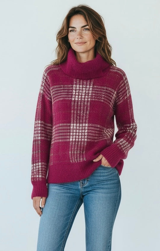 Highland Plaid Turtleneck Sweater-140 Sweaters-Rousseau-Coastal Bloom Boutique, find the trendiest versions of the popular styles and looks Located in Indialantic, FL