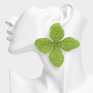 CZ Chunky Floral Earrings - Lime Green