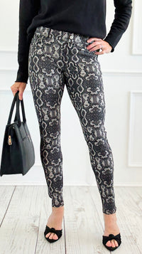 Snakeskin Mirage Slim Fit Jeggings-170 Bottoms/Shorts-YELETE-Coastal Bloom Boutique, find the trendiest versions of the popular styles and looks Located in Indialantic, FL