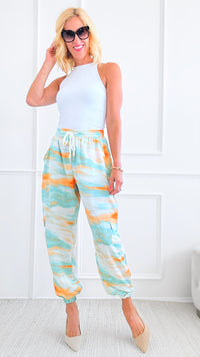 Tie-Dye Printed Cargo Jogger Pants - Mint-170 Bottoms-Kori America-Coastal Bloom Boutique, find the trendiest versions of the popular styles and looks Located in Indialantic, FL