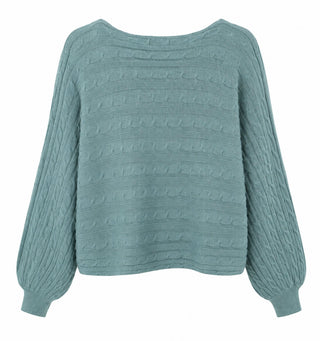 Textured Boat Neck Knit Sweater - Moss