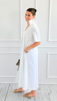 Pleated Collar Midi Dres-White-200 Dresses/Jumpsuits/Rompers-Adrienne-Coastal Bloom Boutique, find the trendiest versions of the popular styles and looks Located in Indialantic, FL