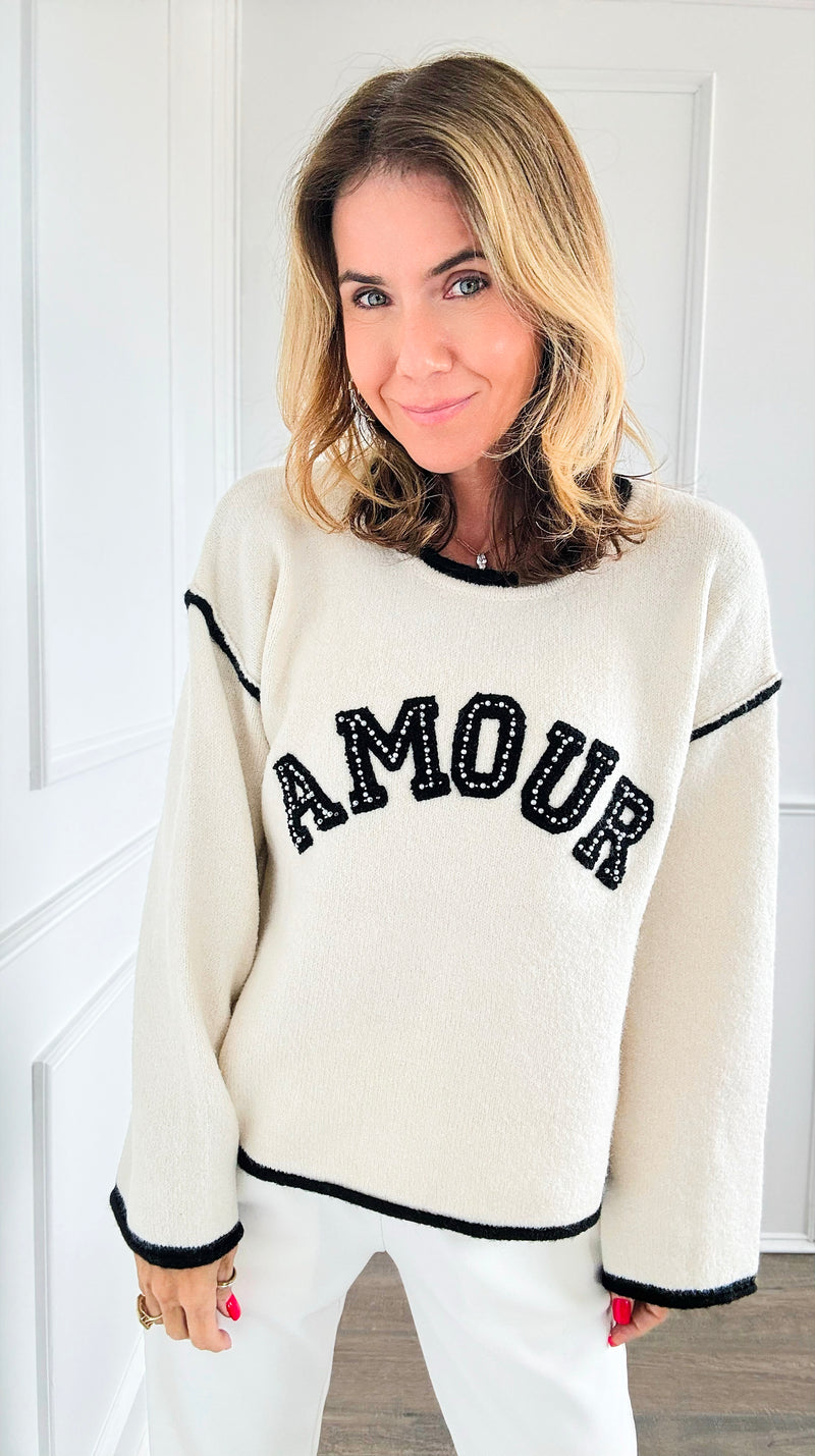 Pearled Amour Italian Sweater- Ecru-140 Sweaters-Italianissimo-Coastal Bloom Boutique, find the trendiest versions of the popular styles and looks Located in Indialantic, FL