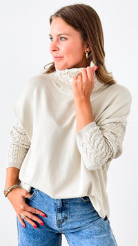 Cable Turtleneck Italian Sweater- Oyster-140 Sweaters-Italianissimo-Coastal Bloom Boutique, find the trendiest versions of the popular styles and looks Located in Indialantic, FL