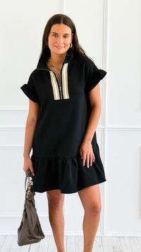 Jet Set Go Quilted Zip Mini Dress - Black-200 Dresses/Jumpsuits/Rompers-she + sky-Coastal Bloom Boutique, find the trendiest versions of the popular styles and looks Located in Indialantic, FL
