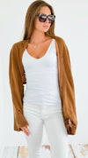 Solid V-Neck with Buttons Poncho - Khaki-150 Cardigans/Layers-NYW-Coastal Bloom Boutique, find the trendiest versions of the popular styles and looks Located in Indialantic, FL