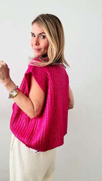 Metallic Foil Sweater Top - Hot Pink-110 Short Sleeve Tops-Fashion District/she+sky-Coastal Bloom Boutique, find the trendiest versions of the popular styles and looks Located in Indialantic, FL