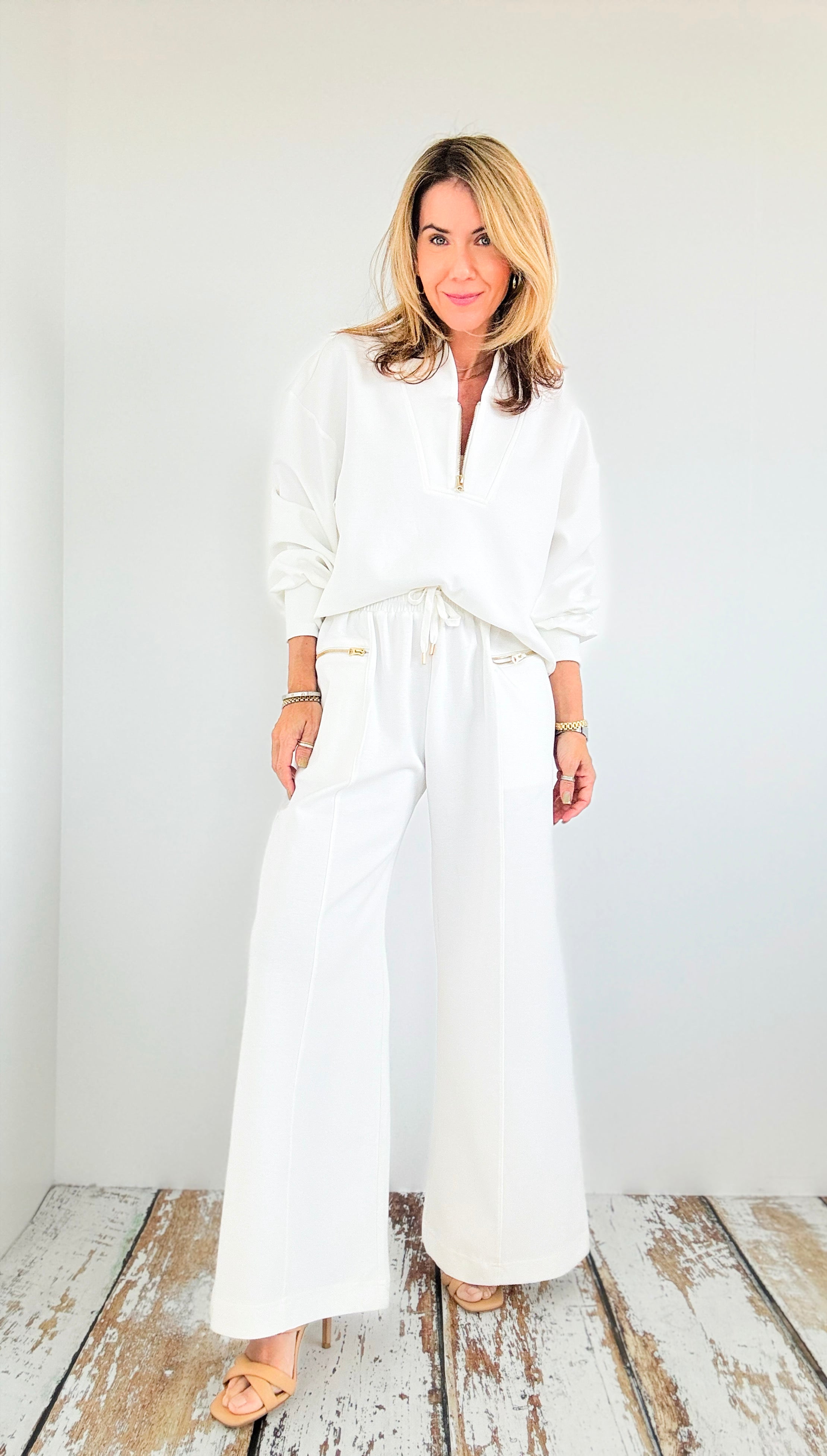 Zipper Pockets Detailed Wide Leg Pants - Off White-170 Bottoms-BucketList-Coastal Bloom Boutique, find the trendiest versions of the popular styles and looks Located in Indialantic, FL