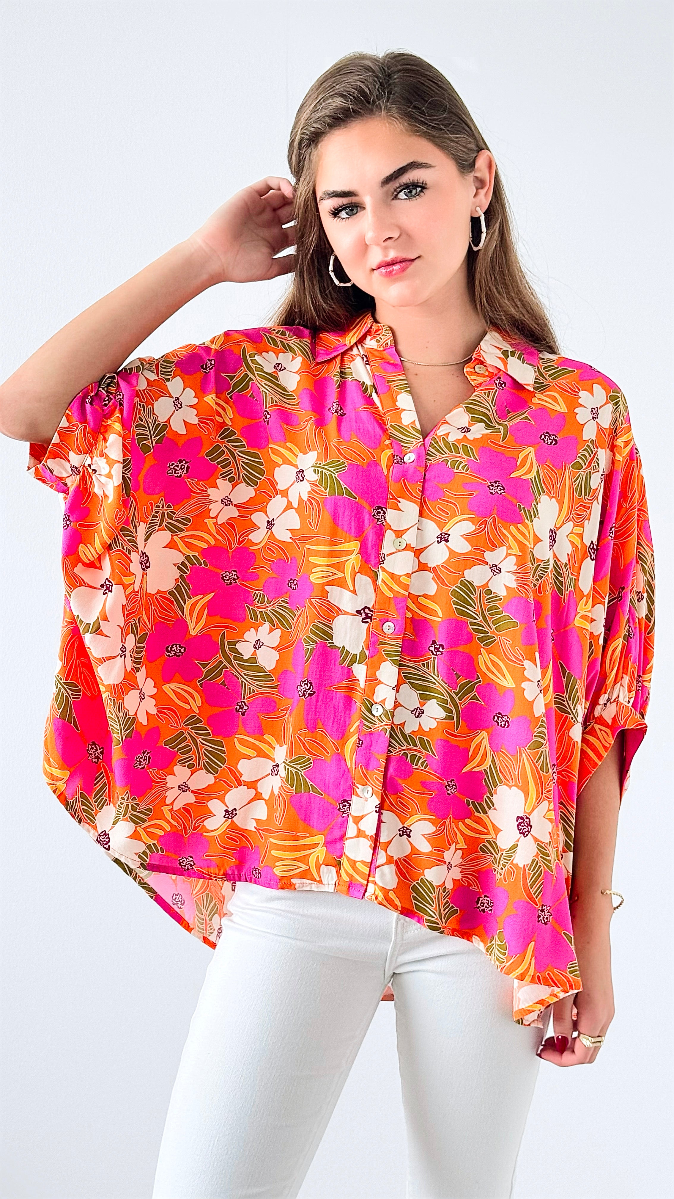 Island Bloom Button-Up-110 Short Sleeve Tops-entro-Coastal Bloom Boutique, find the trendiest versions of the popular styles and looks Located in Indialantic, FL