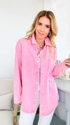 Embellished Rhinestone Striped Jacket - Pink-160 Jackets-Rousseau-Coastal Bloom Boutique, find the trendiest versions of the popular styles and looks Located in Indialantic, FL