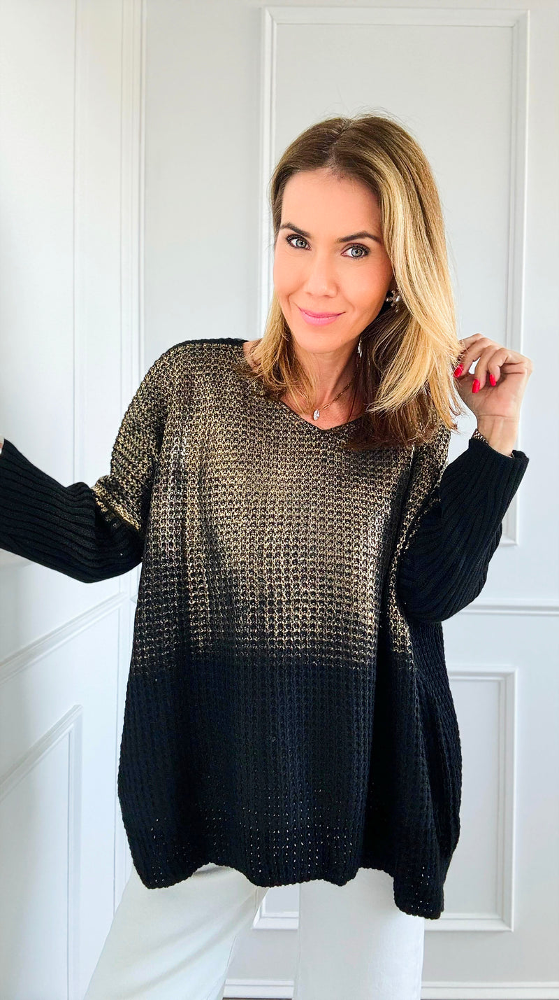 Luminous Italian Sweater- Black/Gold-140 Sweaters-Italianissimo-Coastal Bloom Boutique, find the trendiest versions of the popular styles and looks Located in Indialantic, FL