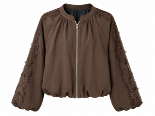 Grace in Lace Italian Zip Jacket- Brown