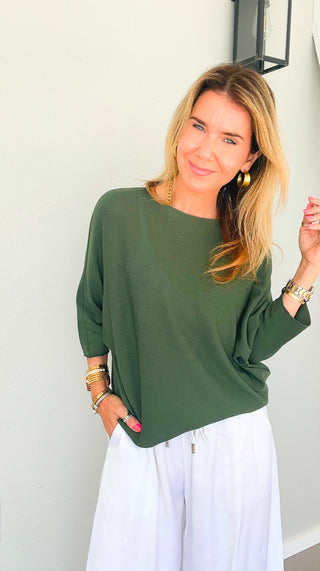 Easy Like Sunday Italian Knit Top- Olive