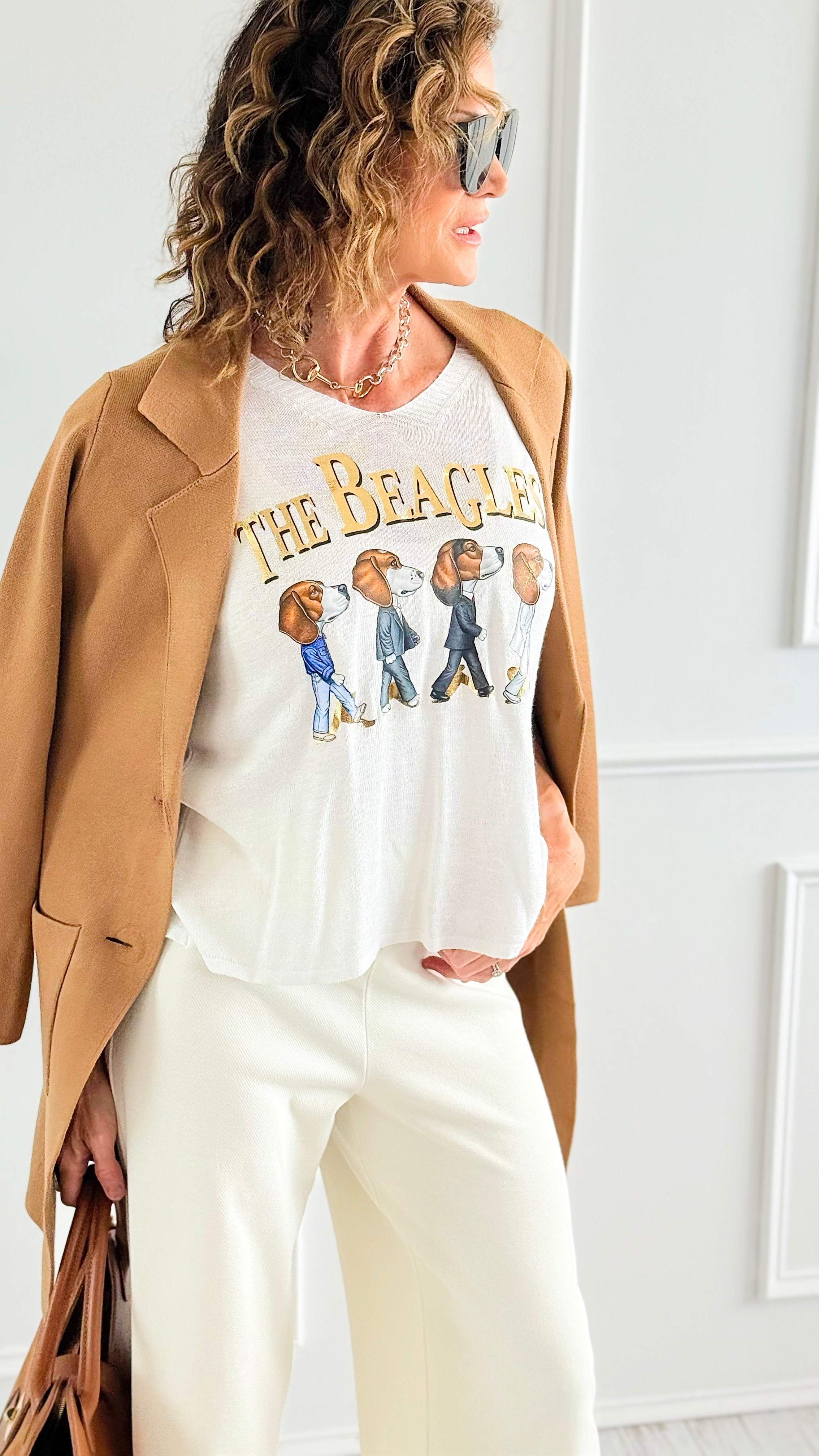 Rockstar Paws Italian Graphic Top- White-110 short Sleeve Top-GI STUDIO-Coastal Bloom Boutique, find the trendiest versions of the popular styles and looks Located in Indialantic, FL