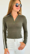 Neck Zipped Long Sleeve Top-130 Long Sleeve Tops-Heart&Hips-Coastal Bloom Boutique, find the trendiest versions of the popular styles and looks Located in Indialantic, FL