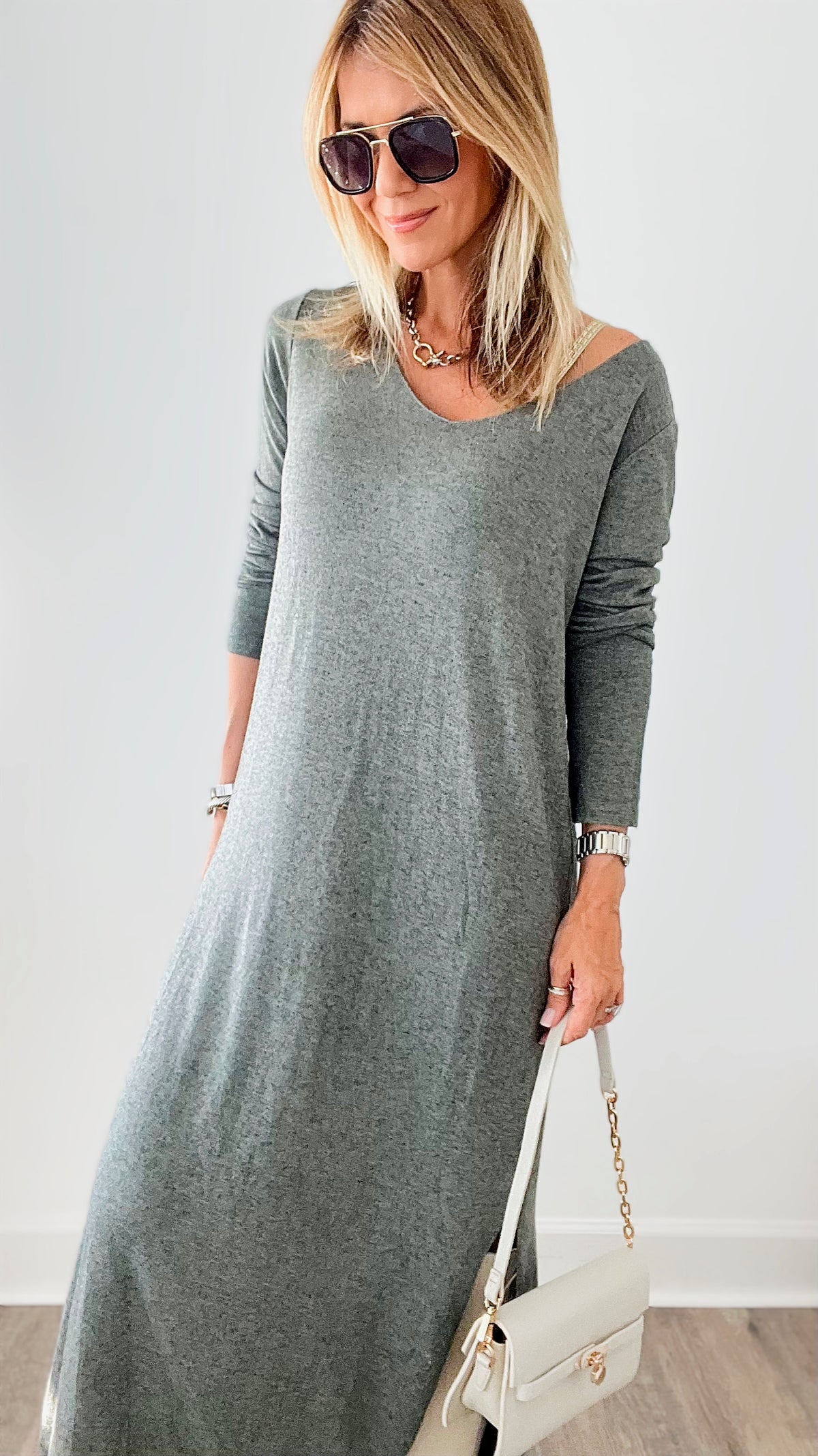 Italian Sweater Maxi Dress - Eucalyptus-200 dresses/jumpsuits/rompers-Yolly-Coastal Bloom Boutique, find the trendiest versions of the popular styles and looks Located in Indialantic, FL