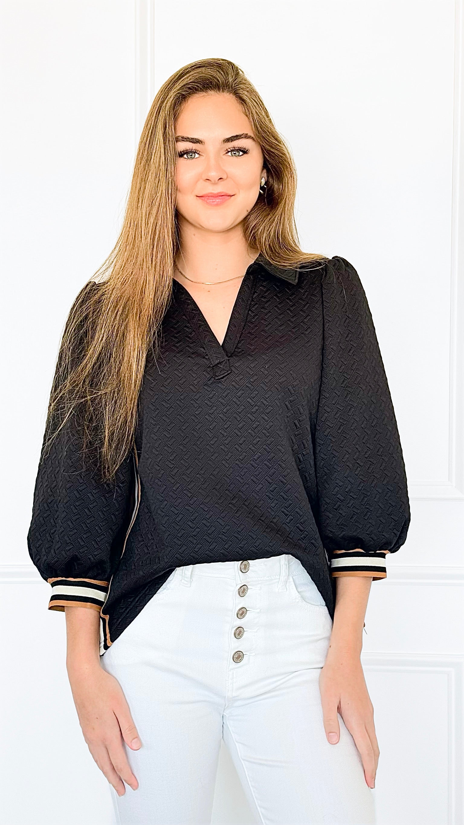 Zip It Charm Textured Blouse-Black-100 Sleeveless Tops-entro-Coastal Bloom Boutique, find the trendiest versions of the popular styles and looks Located in Indialantic, FL