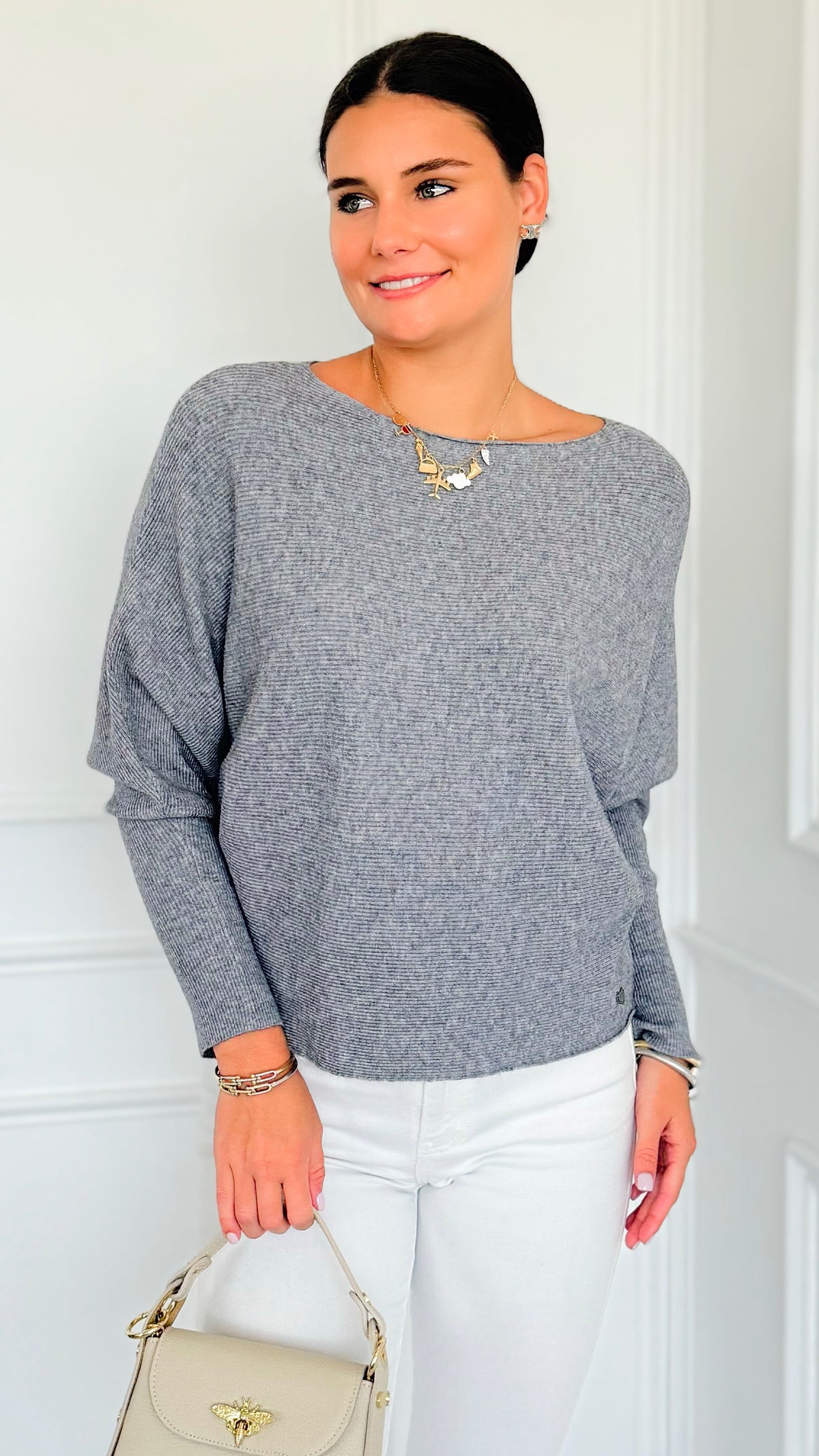 Ribbed Italian Pullover- Grey Heather-140 Sweaters-Italianissimo-Coastal Bloom Boutique, find the trendiest versions of the popular styles and looks Located in Indialantic, FL