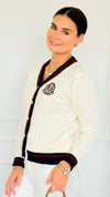 Fashion Varsity Italian Cardigan Sweater-Off White-150 Cardigans/Layers-Italianissimo-Coastal Bloom Boutique, find the trendiest versions of the popular styles and looks Located in Indialantic, FL