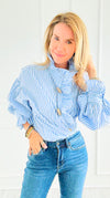 Blue Belle Italian Woven Blouse-110 Long Sleeve Tops-TATTOO Z-Coastal Bloom Boutique, find the trendiest versions of the popular styles and looks Located in Indialantic, FL