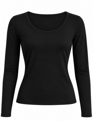 Everyday Scoop Neck Long Sleeve Top - Black