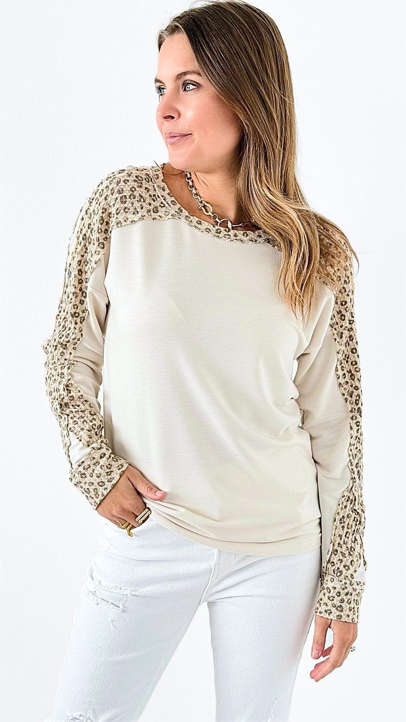 Knit Trim Contrast Sleeve Sweater-140 Sweaters-mystree-Coastal Bloom Boutique, find the trendiest versions of the popular styles and looks Located in Indialantic, FL