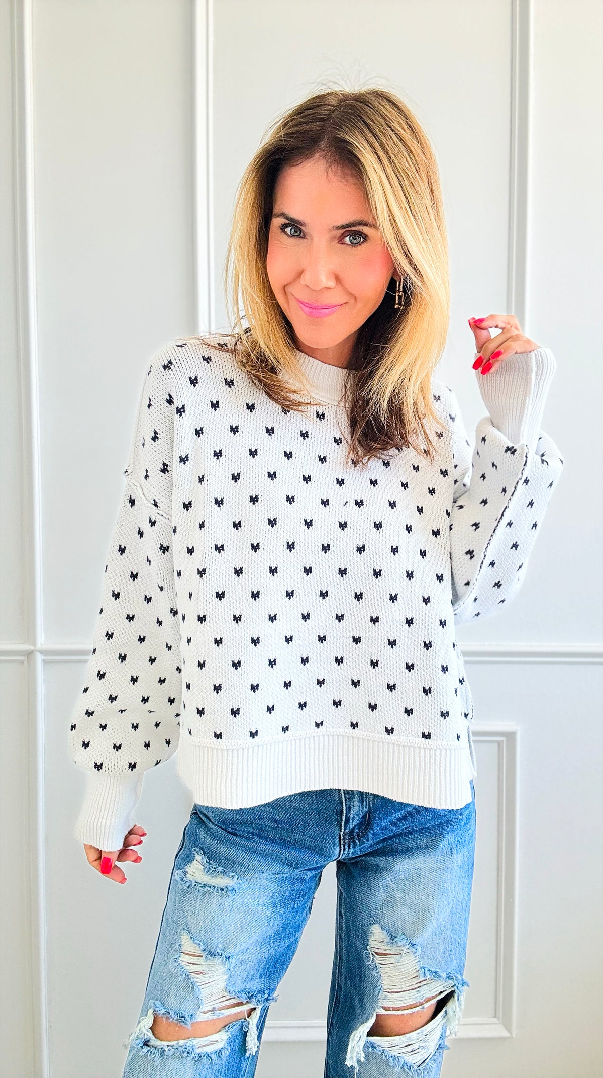 Heart Pattern Cropped Sweater - White-140 Sweaters-Miracle-Coastal Bloom Boutique, find the trendiest versions of the popular styles and looks Located in Indialantic, FL