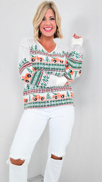 Cheer Truck Christmas Tree Sweater-130 Long Sleeve Tops-Why Dress-Coastal Bloom Boutique, find the trendiest versions of the popular styles and looks Located in Indialantic, FL