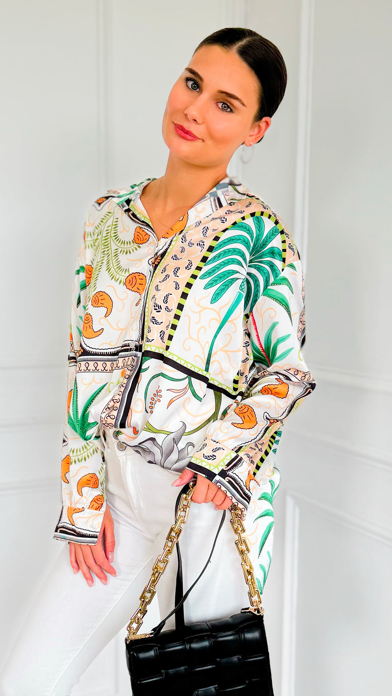 Tropical Vibes Italian Blouse-110 Long Sleeve Tops-SORPRESA-Coastal Bloom Boutique, find the trendiest versions of the popular styles and looks Located in Indialantic, FL