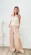 Pocket Pintucks Pant-Taupe-170 Bottoms-EESOME-Coastal Bloom Boutique, find the trendiest versions of the popular styles and looks Located in Indialantic, FL