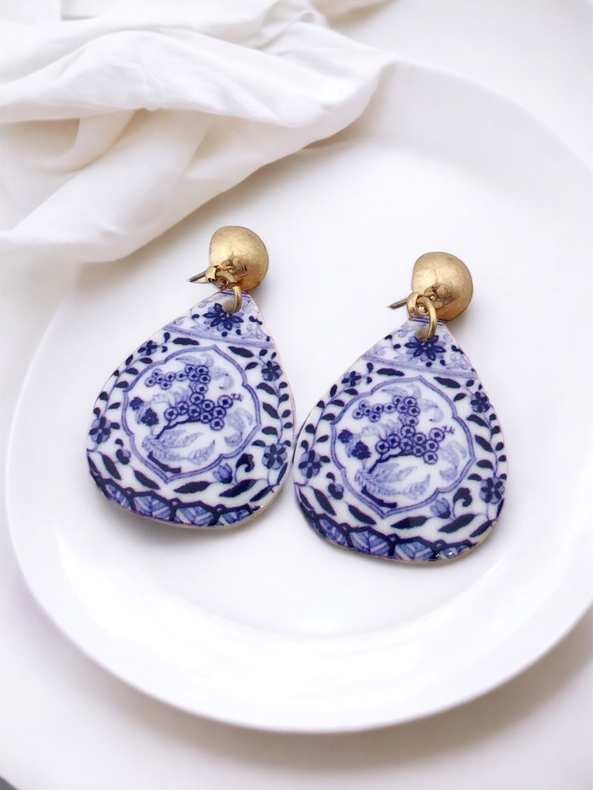 Blue Floral Drop Earrings-230 Jewelry-GS JEWELRY-Coastal Bloom Boutique, find the trendiest versions of the popular styles and looks Located in Indialantic, FL