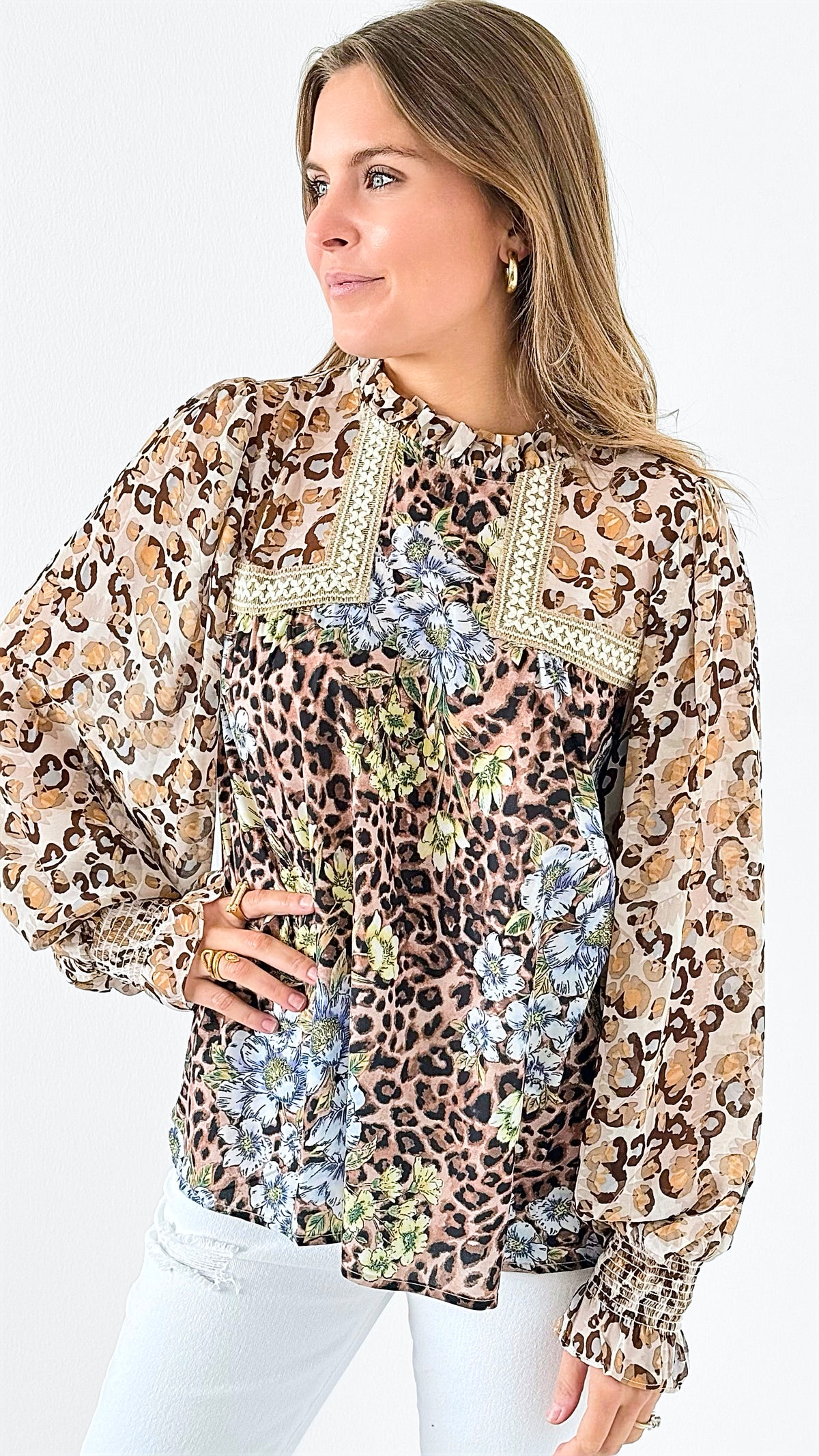 Savannah Blossoms Chiffon Blouse-130 Long sleeve top-Jodifl-Coastal Bloom Boutique, find the trendiest versions of the popular styles and looks Located in Indialantic, FL