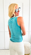 Big Mineral Wash Ribbed Scoop Tank Top - Teal-100 Sleeveless Tops-Zenana-Coastal Bloom Boutique, find the trendiest versions of the popular styles and looks Located in Indialantic, FL