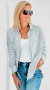 Blue Striped Blouse With Buttns-130 Long Sleeve Tops-On Blue-Coastal Bloom Boutique, find the trendiest versions of the popular styles and looks Located in Indialantic, FL