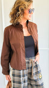 Charmed Elegance Italian Button Down Blouse- Brown-110 Long Sleeve Tops-TATTOO Z-Coastal Bloom Boutique, find the trendiest versions of the popular styles and looks Located in Indialantic, FL