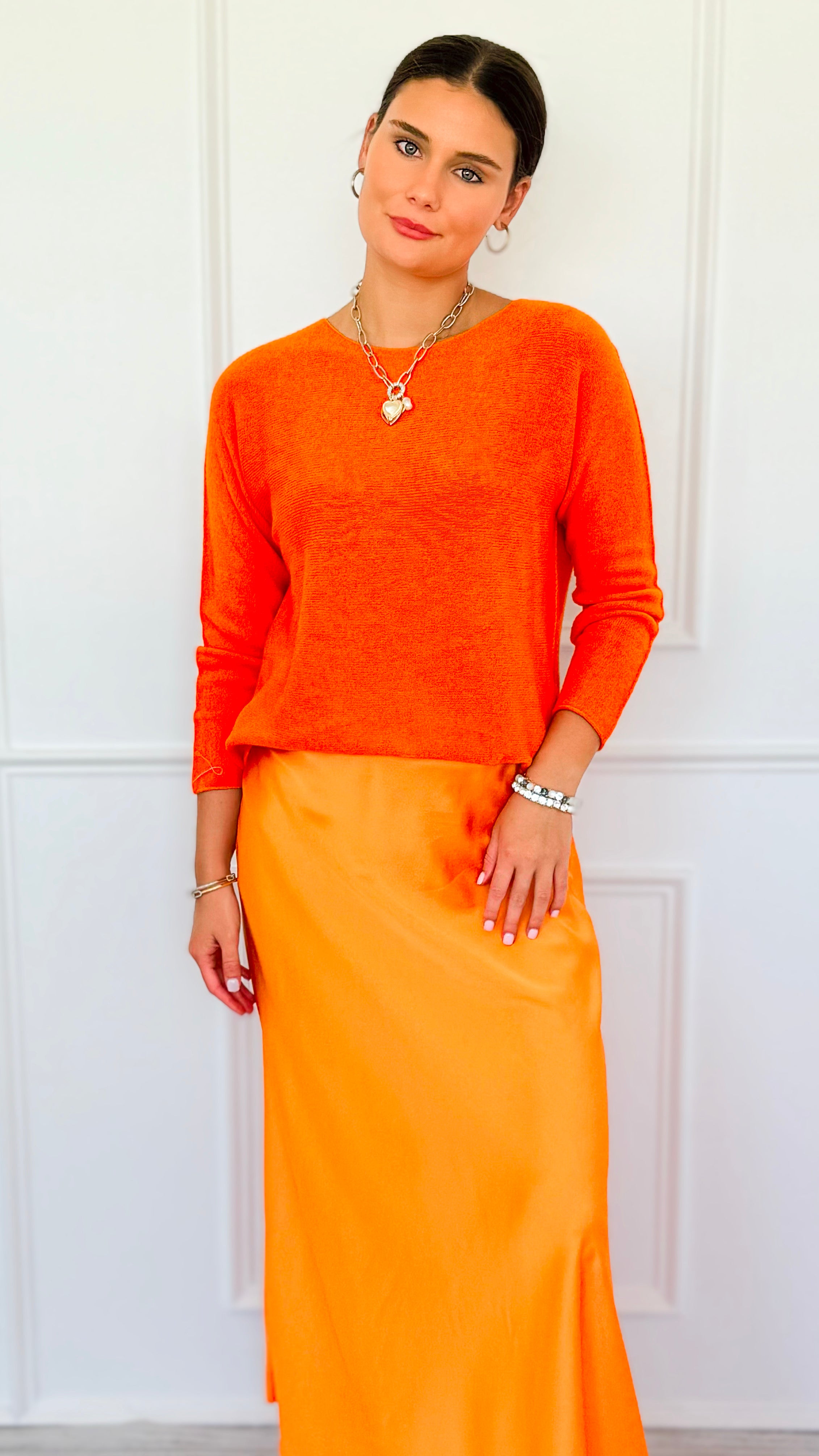 Soho Italian Boatneck Pullover -Bright Orange-140 Sweaters-Italianissimo-Coastal Bloom Boutique, find the trendiest versions of the popular styles and looks Located in Indialantic, FL