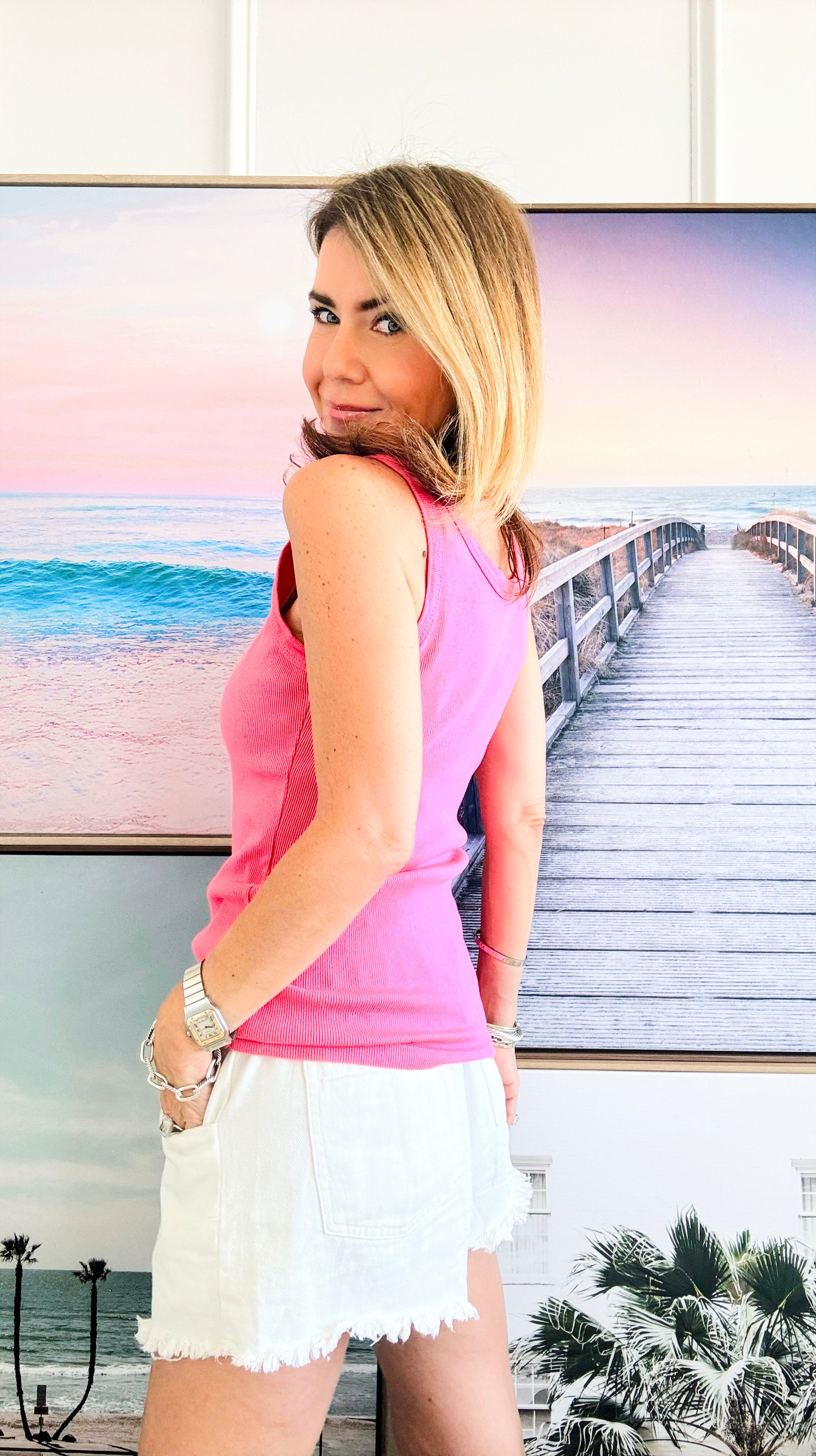 Everyday Ribbed Italian Tank - Rose-100 Sleeveless Tops-Italianissimo-Coastal Bloom Boutique, find the trendiest versions of the popular styles and looks Located in Indialantic, FL