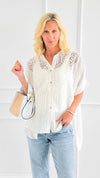 Lace & Stripe Italian Button Top-110 short Sleeve Top-TATTOO Z-Coastal Bloom Boutique, find the trendiest versions of the popular styles and looks Located in Indialantic, FL