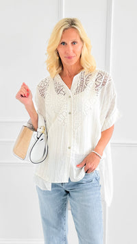 Lace & Stripe Italian Button Top-110 short Sleeve Top-TATTOO Z-Coastal Bloom Boutique, find the trendiest versions of the popular styles and looks Located in Indialantic, FL
