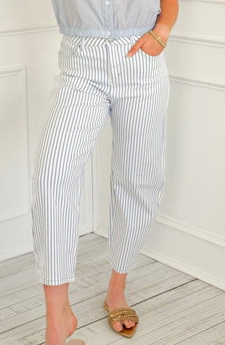 Striped High Waist Barrel Jeans