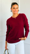 Round Neck Basic Sweater - Cabernet-140 Sweaters-Zenana-Coastal Bloom Boutique, find the trendiest versions of the popular styles and looks Located in Indialantic, FL
