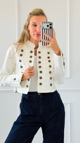 Military Denim Jacket - White